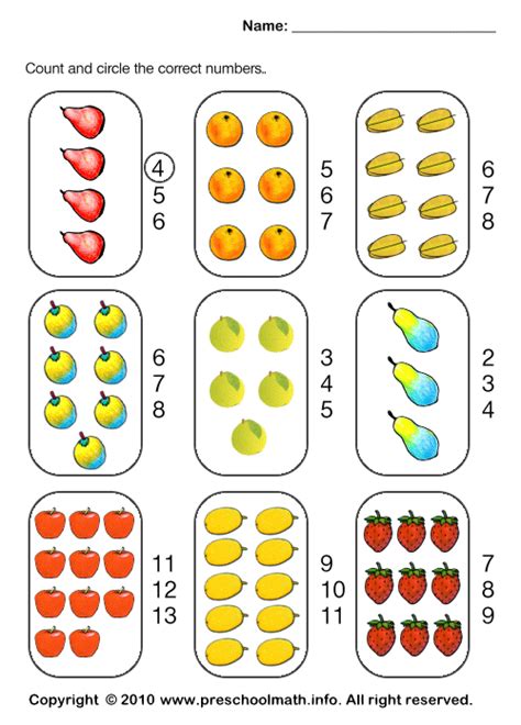 Counting And Circle The Correct Number 1ºano Mat Associar Nº à