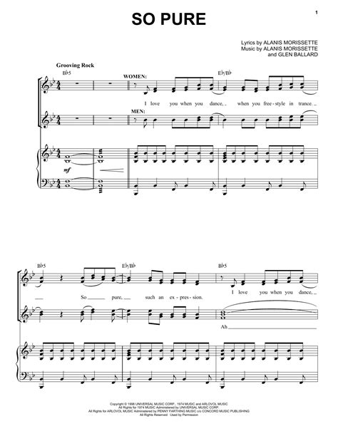 Alanis Morissette Lancers Party So Pure From Jagged Little Pill The Musical Sheet Music