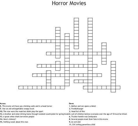 See more ideas about crossword puzzles, crossword, printable crossword puzzles. Horror Movies Crossword - WordMint