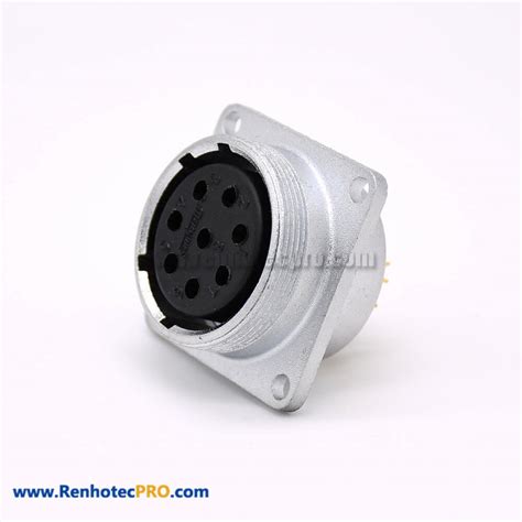 P20 Connector Female 8 Pin Straight Socket Square 4 Holes Flange
