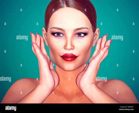 3d Illustration Beauty Woman Face Portrait Beautiful Model Girl With