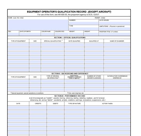 Da Form 348 Equipment Operators Qualification Record Forms Docs