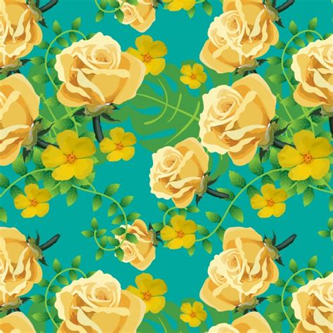 Yellow Floral Pattern On Blue Background Vector Free