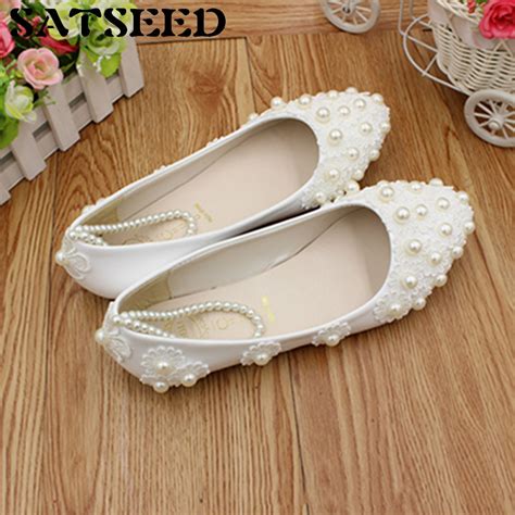 Buy 2017 Women Autumn Flat Shoes White Wedding Dress