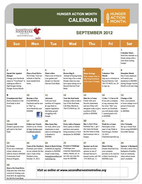 Galveston county food bank calendar. "30 Ways in 30" Days Calendar for Hunger Action Month ...