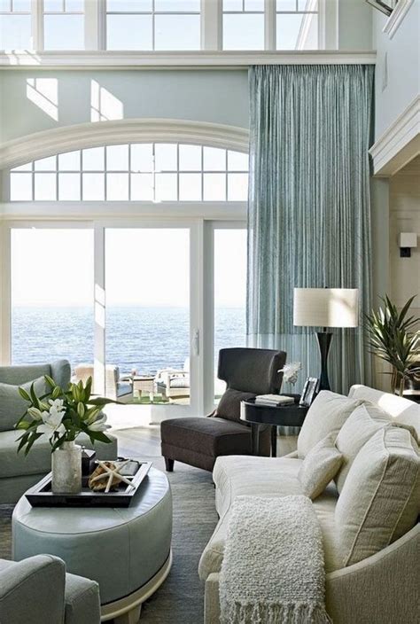 A Stylish Beahc Living Room With An Aqua Curtain Aqua Furniture A