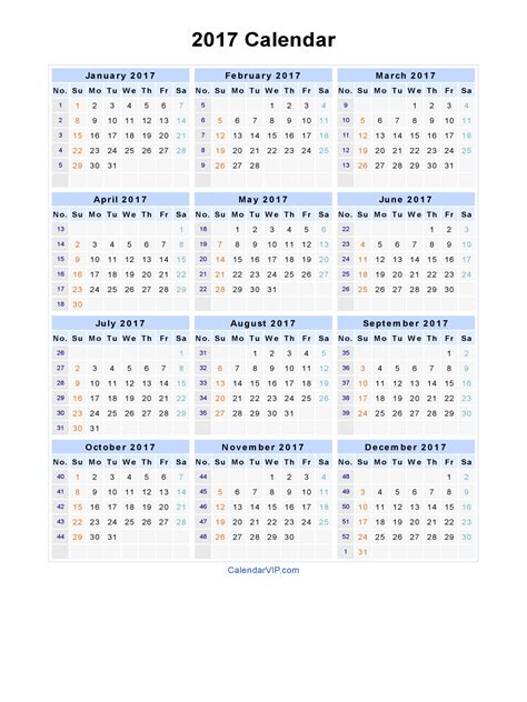 2017 Calendar Blank Printable Calendar Template In Pdf Word Excel