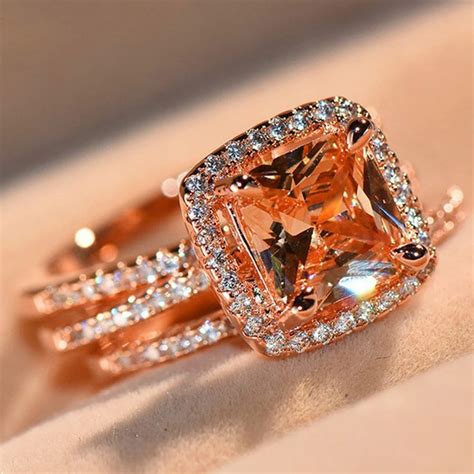 new trendy elegant rose gold color wedding rings set for women ladies fashion full zircon