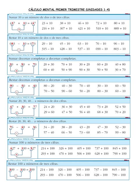 ¡en dos segundos cÁlculo mental 3º e p 1º trimestre unidades 1 4