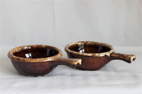 Vintage Hull Pottery Brown Drip Soup Bowls With Handles Etsy Hull