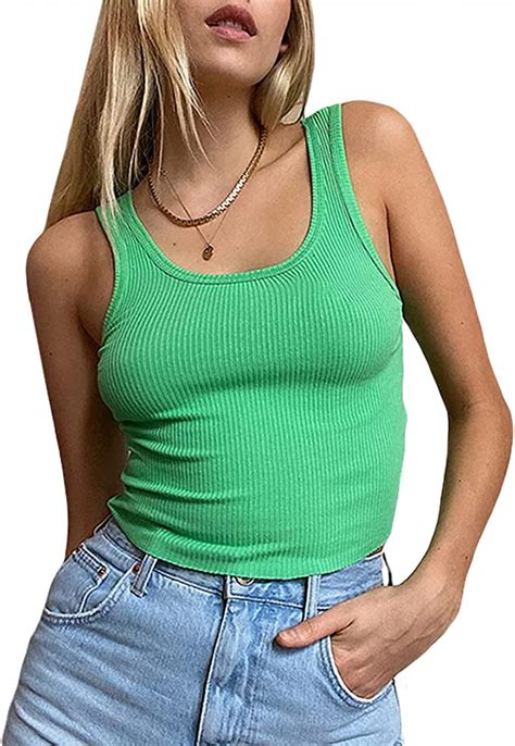 Women Casual Ribbed Tank Tops Sleeveless Square Neck Solid Color Slim Fit Vest Shirts Y K E Girl