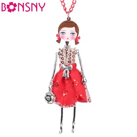 Bonsny Handmade Doll Necklace French Cloth Long Chain Pendant 2016 Hot