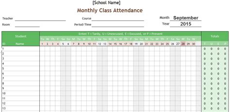 Monthly Attendance Record Template Excel Resume Examples