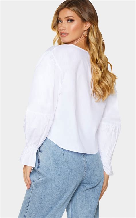 white woven puff sleeve blouse tops prettylittlething ie