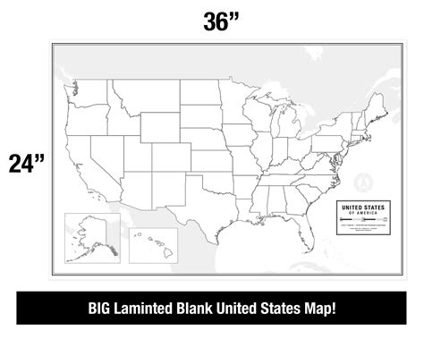 Large Blank United States Outline Map Poster Laminated 36 X 24