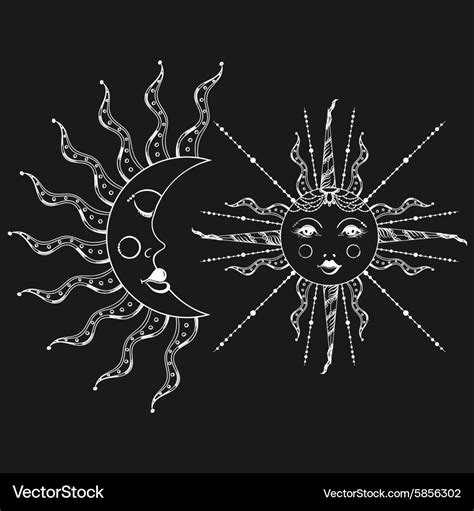 Boho Elegant Sun And Vintage Moon Tattoo Zentangle