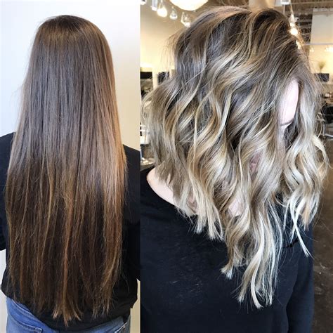 Before And After Transformation From Long To Lob And Blonde Balayage By