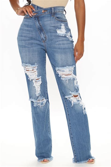 Dont Get Crossed Over Slouch Fit Jeans Medium Blue Wash Fashion Nova Jeans Fashion Nova
