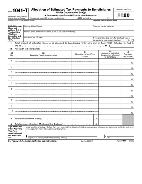 Irs Form 1041 T Download Fillable Pdf Or Fill Online Allocation Of
