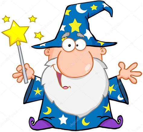 Funny Wizard Waving With Magic Wand Stock Photo By ©hittoon 22591643