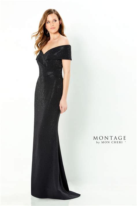 Montage By Mon Cheri 220949 Beaded Off The Shoulder Dress