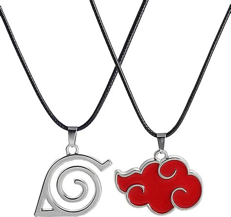 Akatsuki Ninja Necklace With Red Cloud Chain Naruto Anime Metal Chains