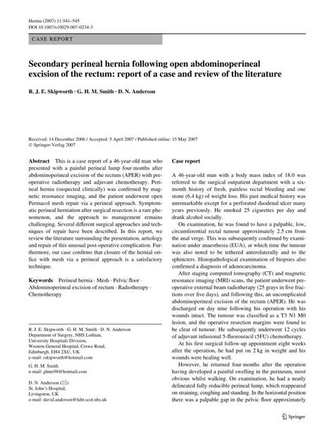 Pdf Secondary Perineal Hernia Following Open Abdominoperineal