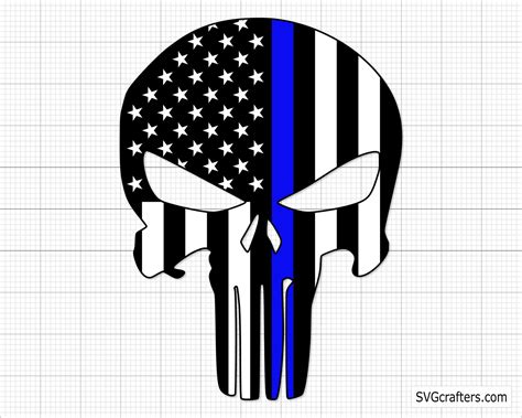 Punisher Skull Us Flag Thin Blue Line Svg Police Flag Svg Etsy