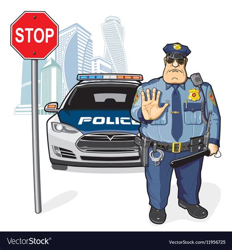 Police Patrol Stop Sign Royalty Free Vector Image