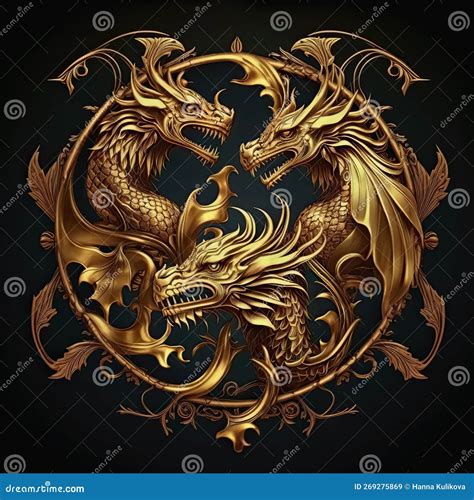 Three Headed Golden Dragons As Emblem Of The House Targaryen Stock