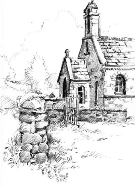 Pencil Sketchbook Drawing Of Church Near Sedbergh Landscape Pencil
