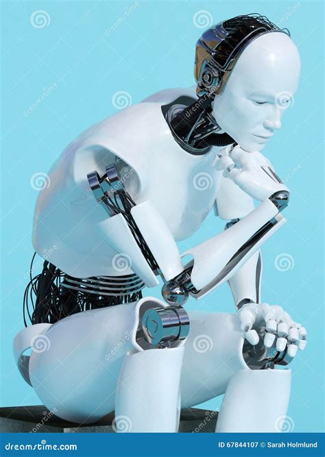 Closeup Of Robot Man In Thinking Pose Stock Illustration
