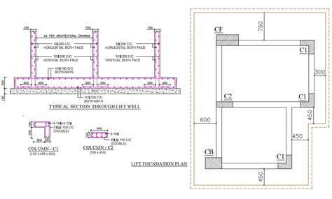 Lift Foundation Plan And Wall Section Drawing Dwg File Cadbull