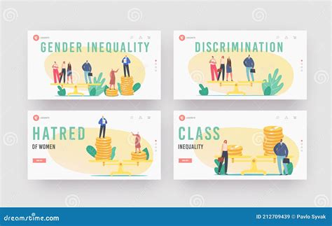 Gender Discrimination Sex Inequality Imbalance Landing Page Template Set Male And Female