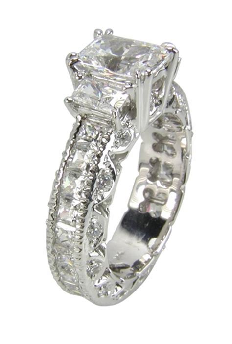 Emerald Cut With Trillions Cubic Zirconia Engagement Ring