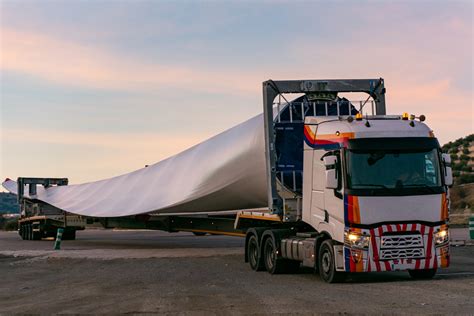 Special Transport Of Blades For Wind Turbines Truck Transporting A