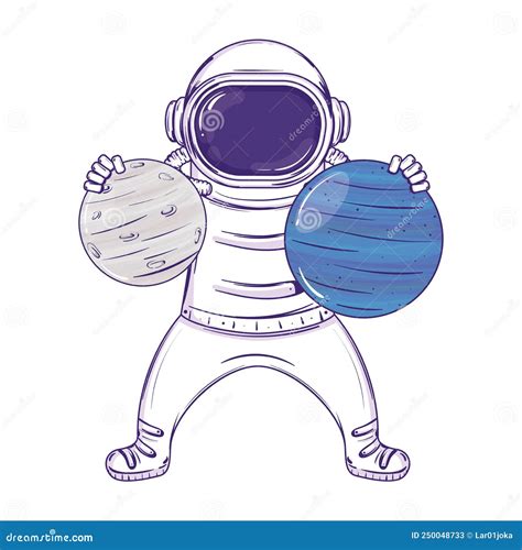 Colored Astronaut Cartoon Character Playing With Planets Vector Stock