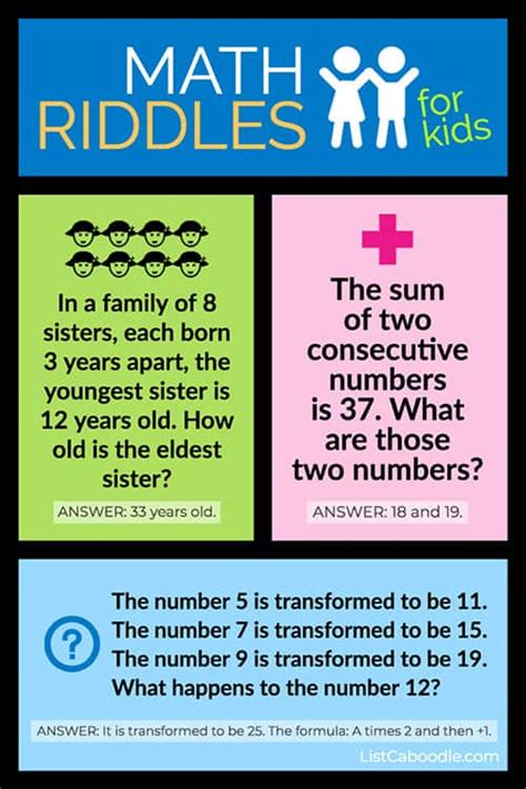 The app teaches ways to memorize each fact and practice them through fun games. 30 Math Riddles For Kids (With Answers Of Course ...