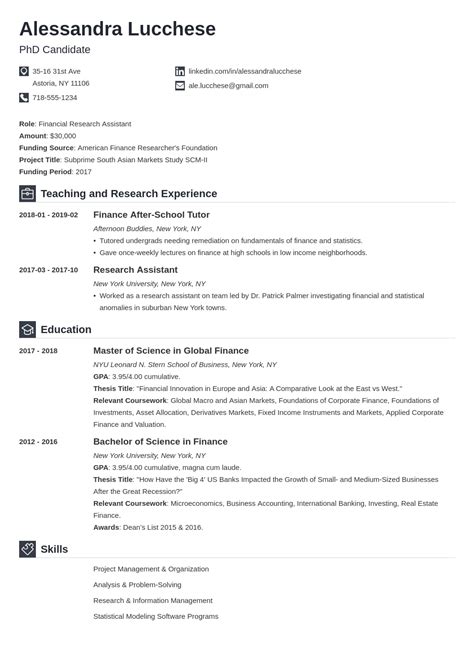 Resume For Graduate School Application Template And Examples