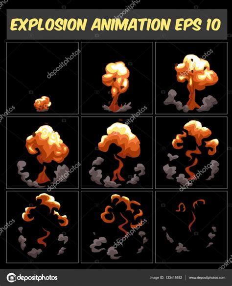 Vector Explosion Cartoon Animation Frames For Game Sprite Sheet On