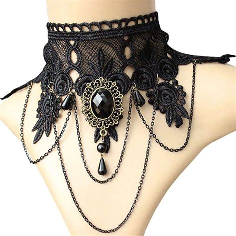 Halloween Gothic Chokers Crystal Black Lace Neck Collar Necklace