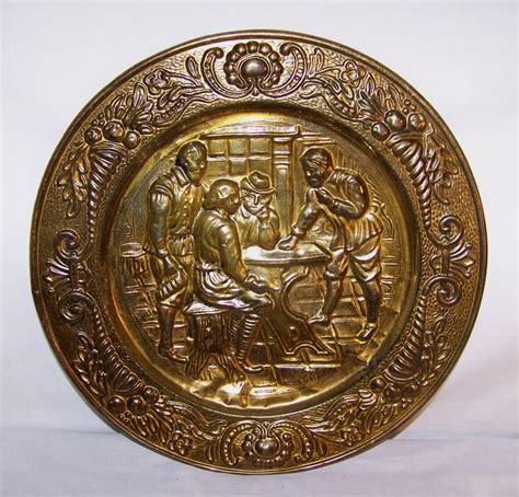 Vintage Brass Decorative Wall Plate Large 14 12 Pub Scene Tin Made In