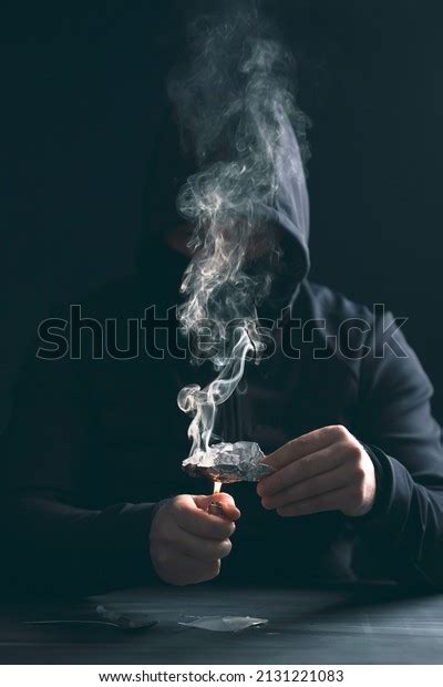 Addict Junkie Man Preparing Drugs Concept Stock Photo 2131221083