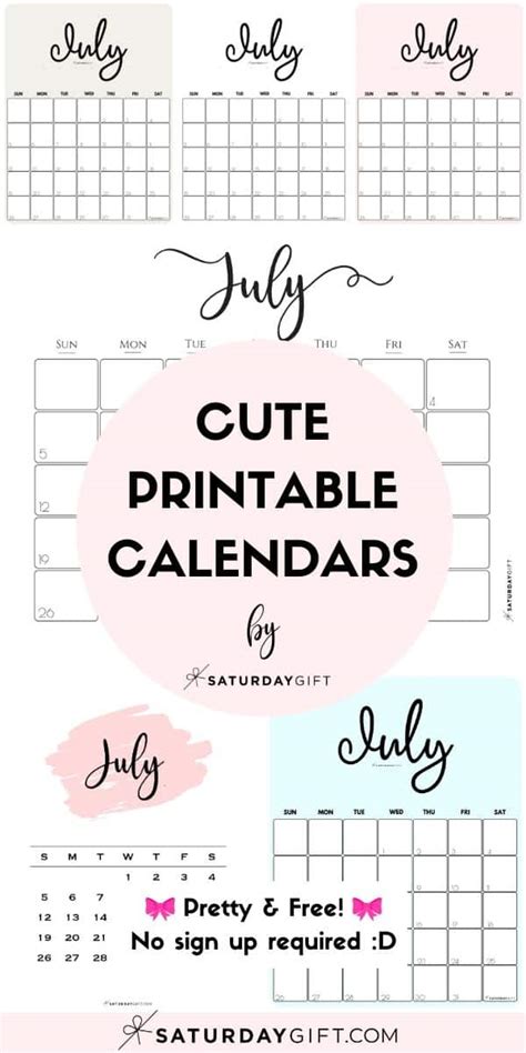 July 2024 Calendar 9 Cute And Free Printables Saturdayt