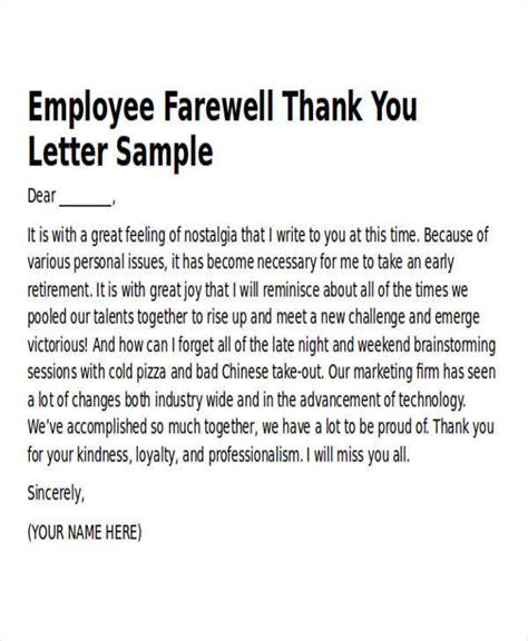 Thank You Note For Employee Leaving