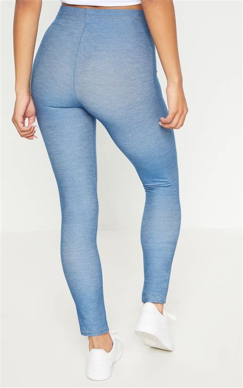 Blue Denim Look Legging Prettylittlething Usa