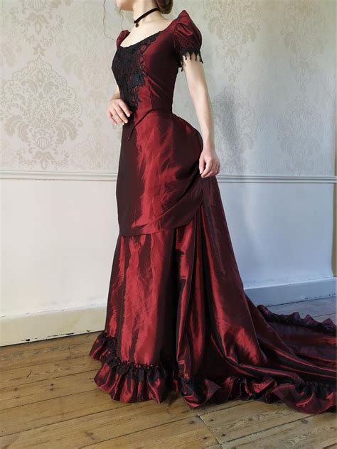 Victorian Ball Gown In Burgundy Taffeta Etsy In 2021 Victorian Ball