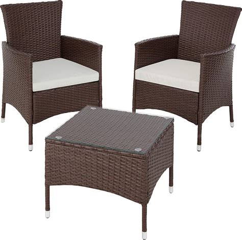 TecTake Poly Rattan Garden Set | 2 Chairs and Small Table with Glass top | Robust Steel Frame ...