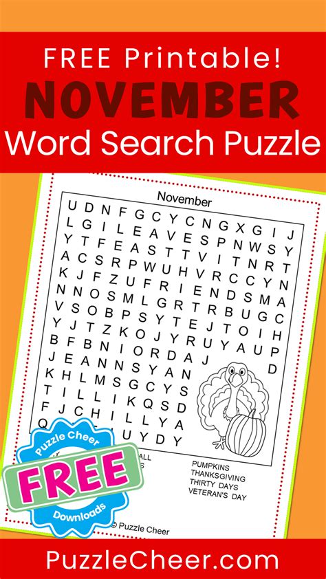 November Word Search Puzzle Puzzle Cheer