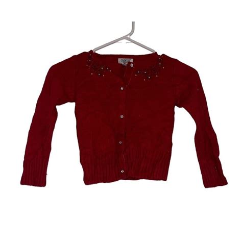Oshkosh Girls Nylon Viscose Angora Cardigan Sz 5 Red Embroidery